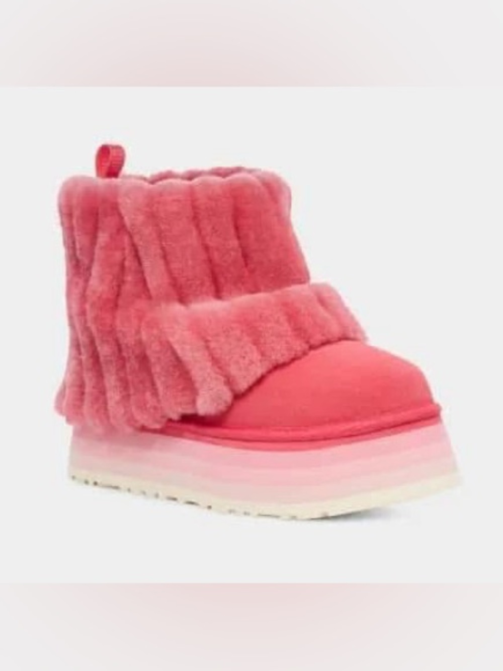 UGG Pink Mini Sherpa Corduroy Churro Platform Booties Nantucket Coral RARE NIB